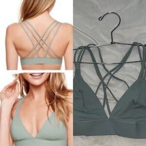 VS PINK Strappy V-Neck Bralette in Sage Green